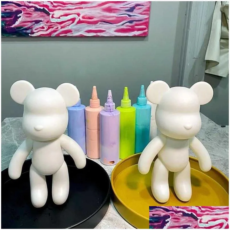 Novelty Games 7/18/23/33cm Fluid Bear White Mold Handmade Diy Graffiti Bearbrick Statue Manual Parent-child Toys Violent Bear Sculpture Decor