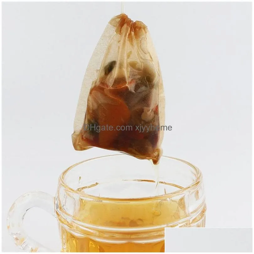 Coffee & Tea Tools 100 Pcs/Lot Tea Tools Paper Filter Bags With Dstring Unbleached Papers Bag For Loose Leaf Drop Delivery Home Garden Dhawu
