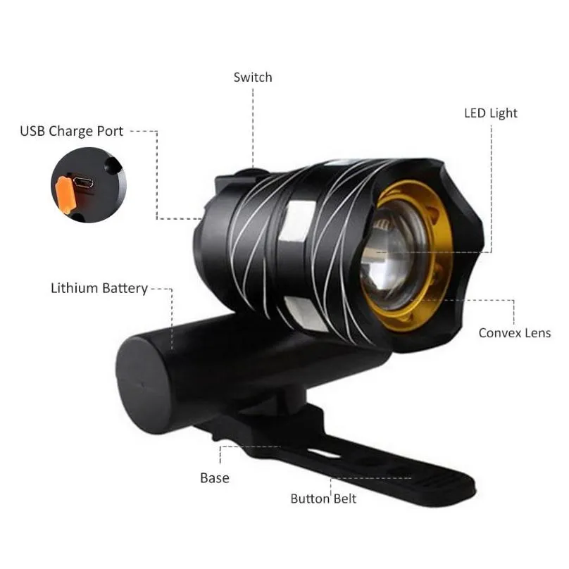 Bike Lights Bike Lights Bicycle Front Light Usb Rechargeable Waterproof Highlight Warning For Mountain Road Drop Delivery Sports Outdo Dhmy6