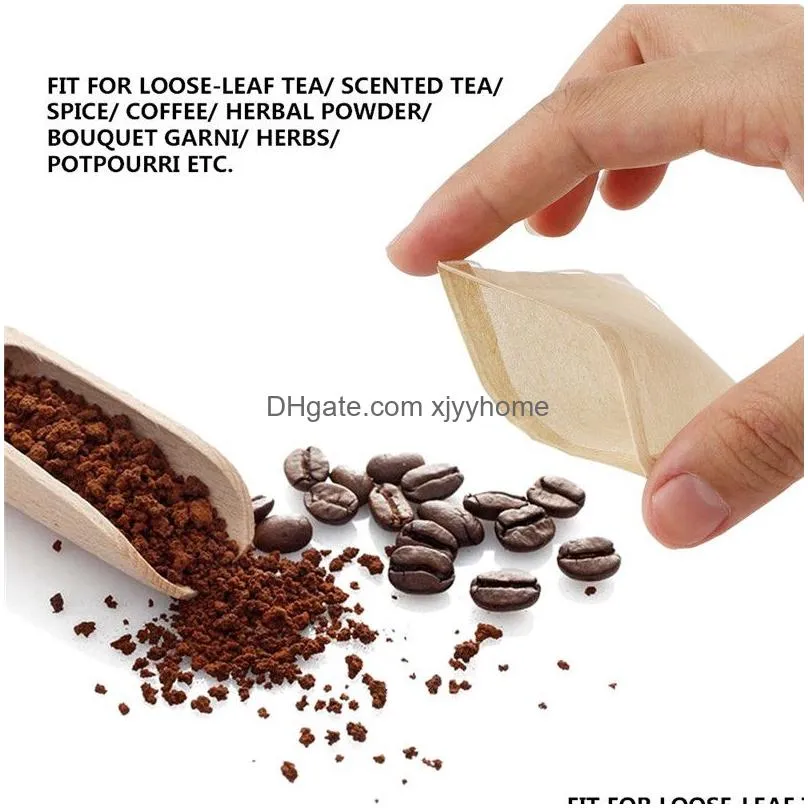 Coffee & Tea Tools 100 Pcs/Lot Tea Filter Bags Coffee Tools Natural Unbleached Paper Infuser Empty Bag With Dstring Drop Delivery Home Dh6Yj