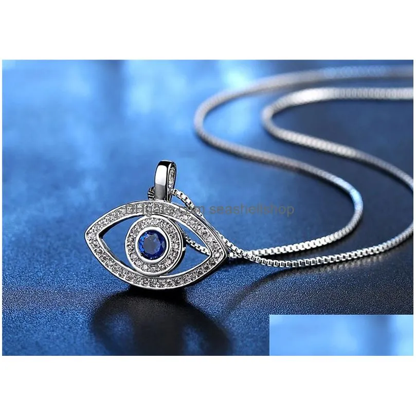 Pendant Necklaces Blue Evil Eye Pendant Necklace Luxury Crystal Cz Clavicle Sier Rose Gold Jewelry Third Zircon Fashion Birthday Drop Dhrzf