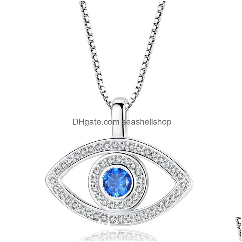 Pendant Necklaces Blue Evil Eye Pendant Necklace Luxury Crystal Cz Clavicle Sier Rose Gold Jewelry Third Zircon Fashion Birthday Drop Dhrzf