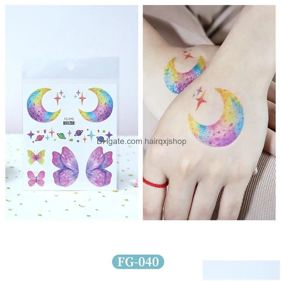 Temporary Tattoos Arm Chest Tattoos Glitter Gradient Butterfly Wings Tattoo Eye Corner Face Stickers Childrens Makeup Diy Fish Scale S Dhtz8