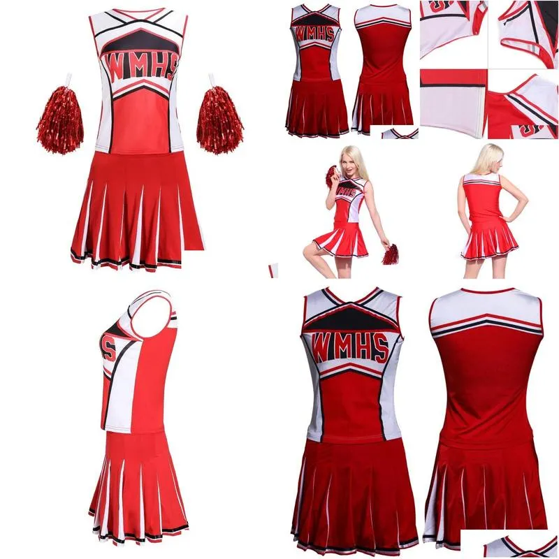 Cheerleading Ladies Y Tank Top Petticoat Pom Cheerleader 2 Pcs Suit High School Girls Cheer Musical Glee Baseball Fancy Dress Cheerlea Dhiqw