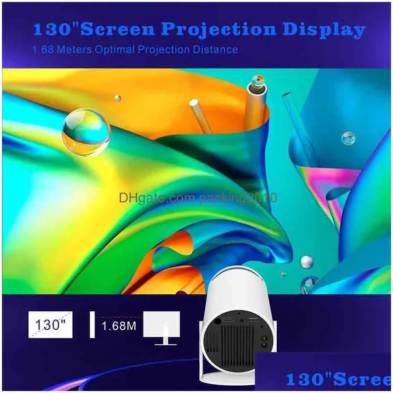 Projectors Projectors Hy300 Home Theater Projector 4K Hd Android 11 Dual Wifi 6.0 120 Ansi Bt5.0 1080P 1280X720P Cinema Outdoor Portab Dh9Jm