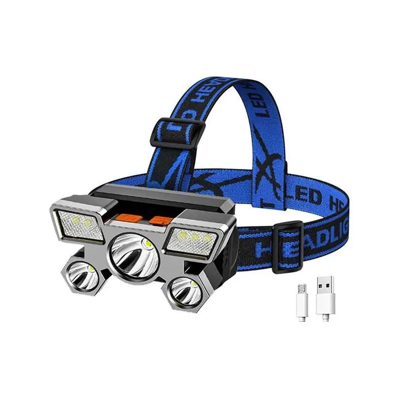 Headlamps Headlamps Portable Led Headlight 5 Light Ces Tra Bright Rechargeable Headlamp 4 Modes Waterproof Cam Torch Powerf Head Drop Dh9Kz