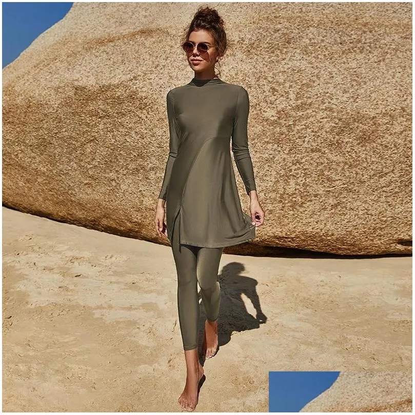 Swim Wear Swim Wear Burkini Muslim Swimwear Women Fl Er Hijab Swimsuit 2 Piece Long Sleeve Islamic Suit For Muslims Maillot De Bain Dr Dhonx