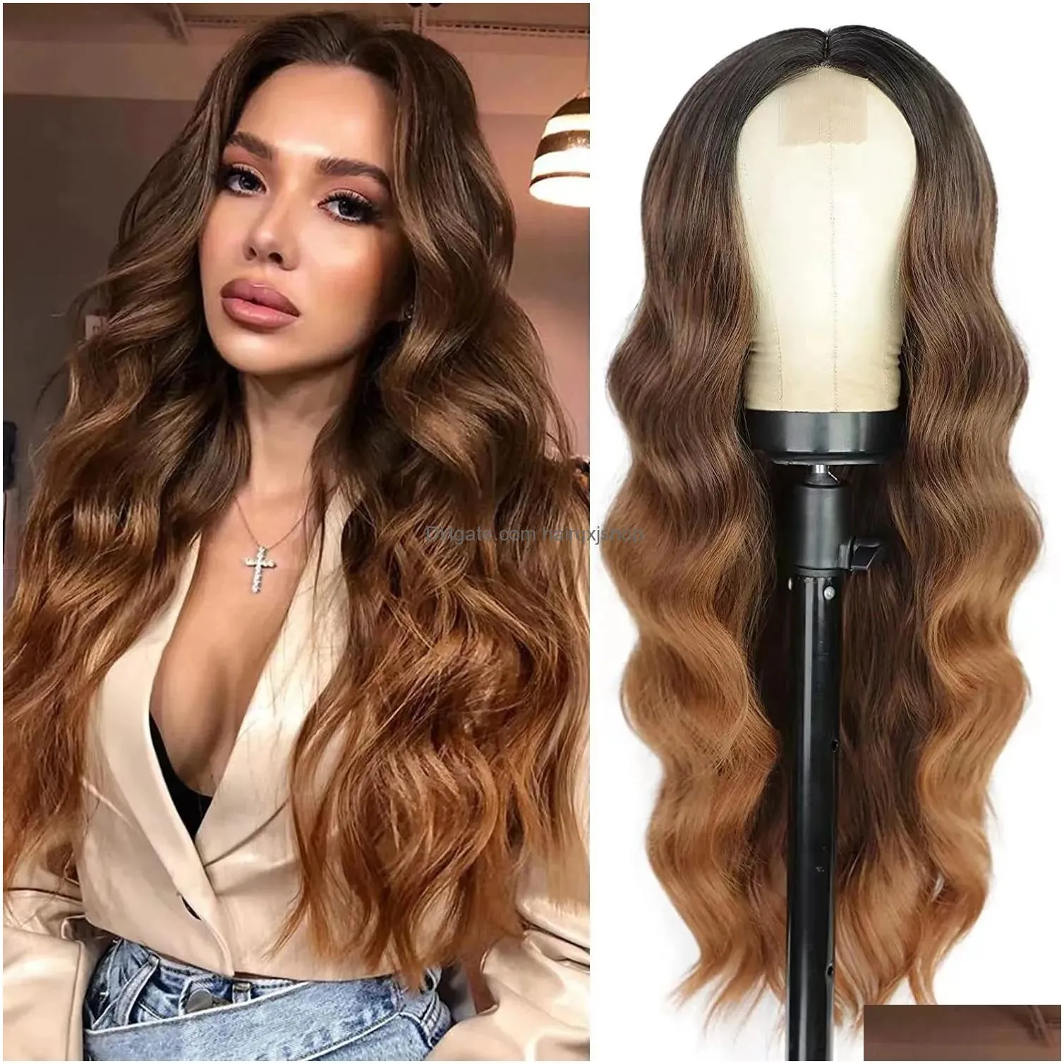 Lace Wigs Long Deep Wave Fl Lace Front Wigs Human Hair Curly 10 Styles Female Synthetic Natural Fast Drop Delivery Hair Products Hair Dhxkn