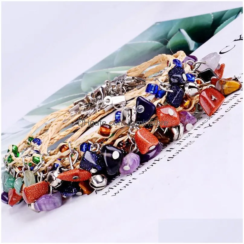 Anklets 12 Pcs New Rattan Wrap Vsco Foot Anklet Colorf Stone Bracelet Friendship Ankle Anklets Boho Beach Leg Jewelry For Drop Deliver Dhsl4