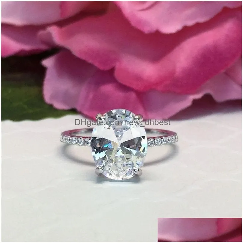 Solitaire Ring Womens Wedding Rings Fashion Sier Gemstone Engagement For Women Simated Diamond Ring Jewelry Drop Delivery Jewelry Ring Dh0Gq