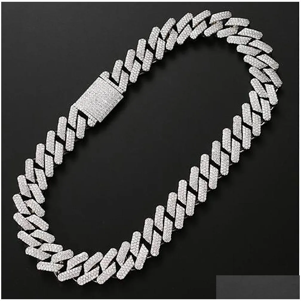 20mm diamond  prong cuban link chain choker necklace bracelets 14k white gold iced icy cubic zirconia jewelry 7inch-24inch cuban