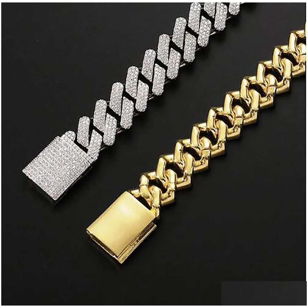 20mm diamond  prong cuban link chain choker necklace bracelets 14k white gold iced icy cubic zirconia jewelry 7inch-24inch cuban