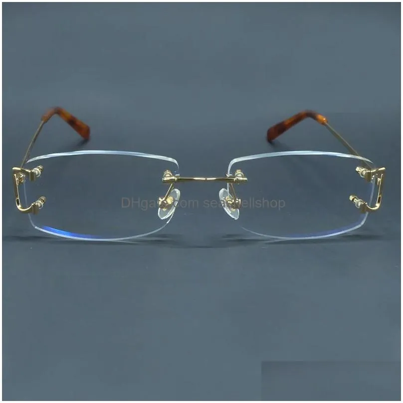 Sunglasses Frames Clear Wire C Eyeglasses Small Square Rimless Eye Glasses Frames Vintage Eyewear Spectacles Desinger Luxury Carter Op Dhc0G