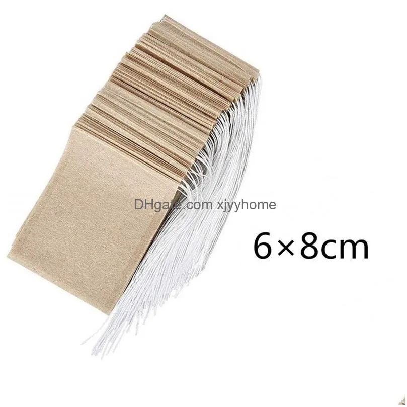 Coffee & Tea Tools 100 Pcs/Lot Paper Tea Filter Bags Coffee Tools With Dstring Unbleached Papers Bag For Loose Leaf Drop Delivery Home Dhgyl