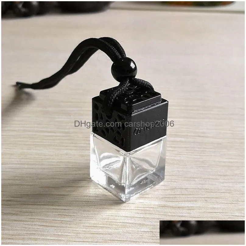 cube hollow car perfume bottle rearview ornament hanging air freshener for essential oils diffuser fragrance empty glass bottle pendant 4