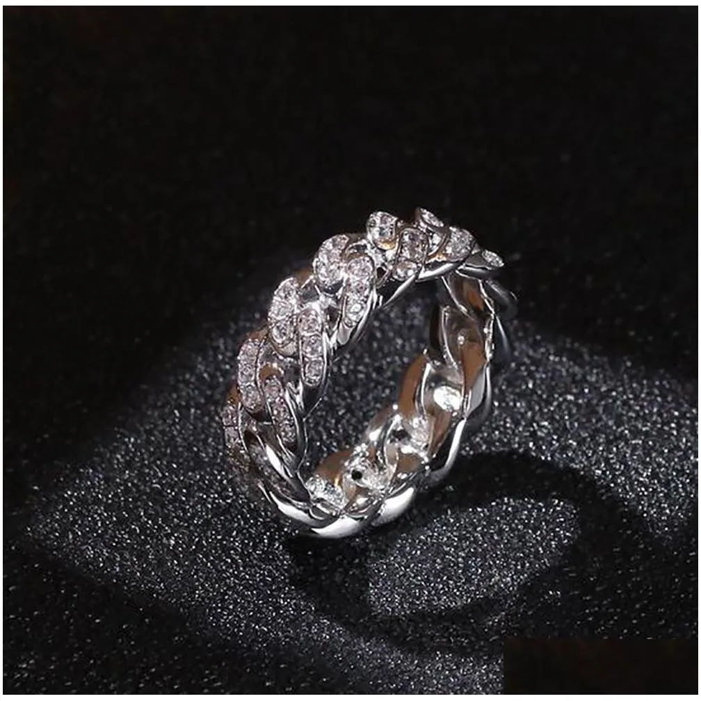 men iced out 360 eternity 8mm cuban link bling rings micro pave cubic zirconia simulated diamonds cuabn ring