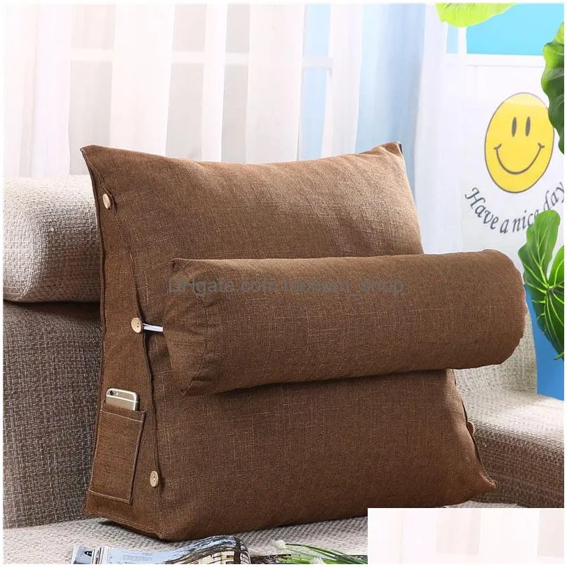 triangle backrest cushion cotton linen office home decor for sofa cushions bed rest reading pillow back support large size y200723