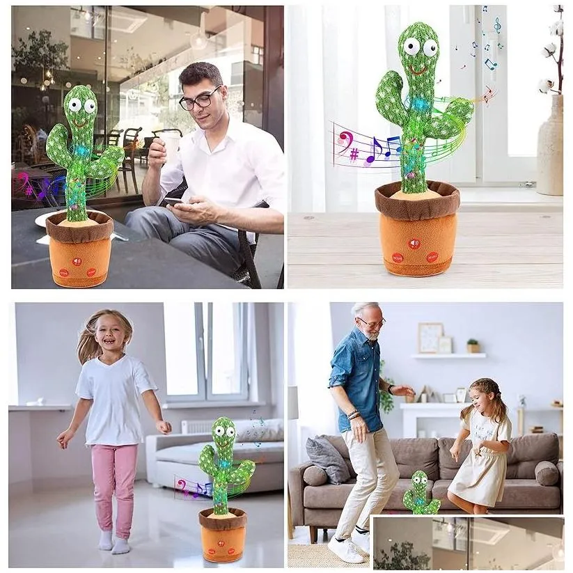 Stuffed & Plush Animals Dancing Talking Singing Cactus Stuffed Plush Toy Electronic With Song Potted Early Education Toys For Kids Fun Dhjmq