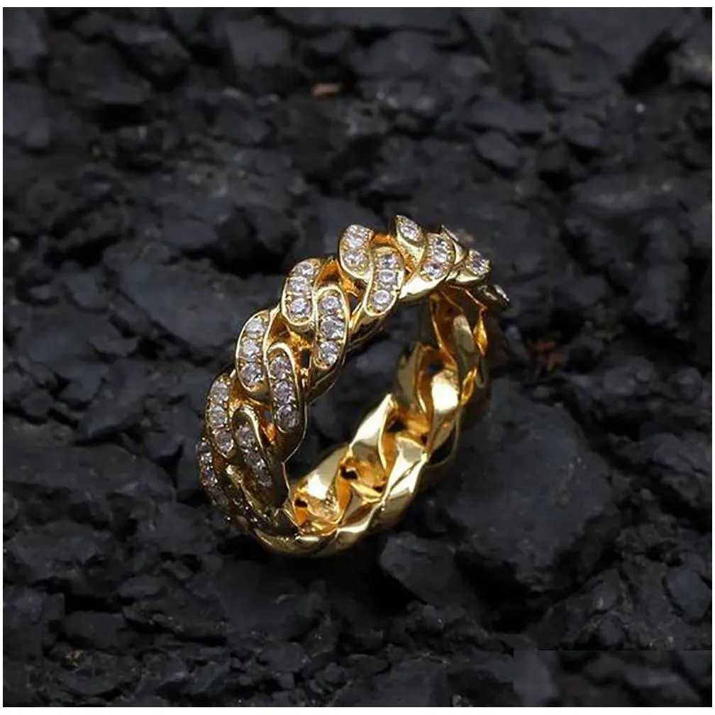 men iced out 360 eternity 8mm cuban link bling rings micro pave cubic zirconia simulated diamonds cuabn ring