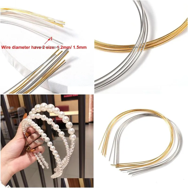 10pcs 1.2/1.5mm width metal headband base steel wire beading hair hoop bezel for diy bride girls pearl hair jewelry accessories