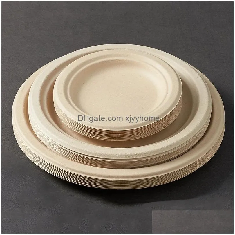 Dishes & Plates Disposable Plates Compostable Paper Tableware Cam Picnic Eco-Friendly Unbleached Drop Delivery Home Garden Kitchen, Di Dhpbc