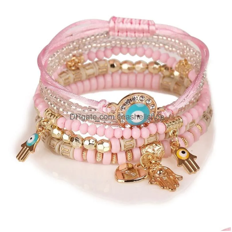 Charm Bracelets Evil Eye Charms Bracelets Fashion Design Fatima Hamsa Hand Bracelet Bangles For Women Mtilayer Braided Handmade Men Be Dh6Ba