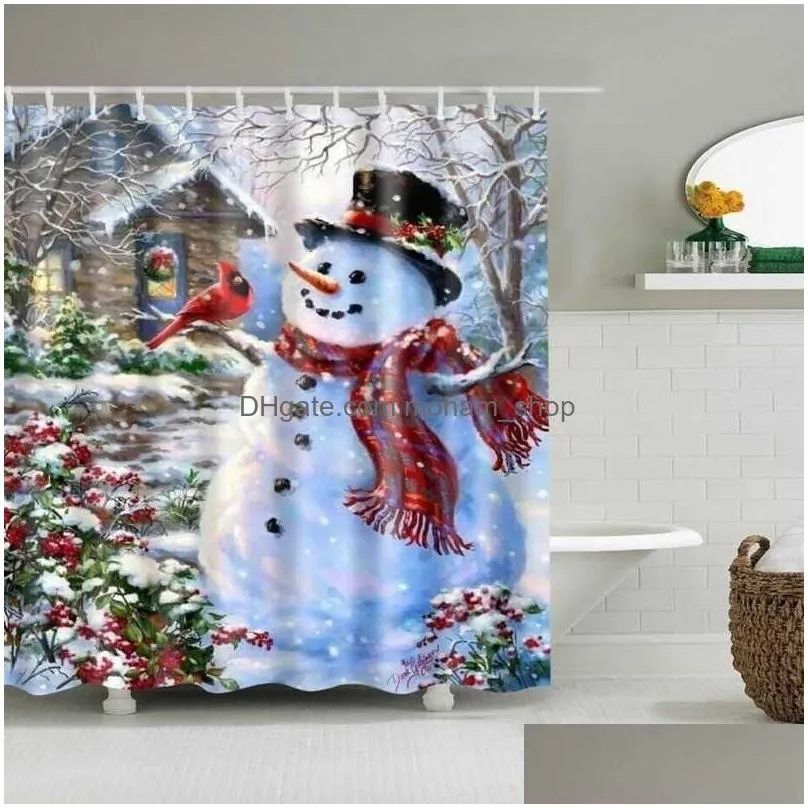 shower curtains merry christmas home decor snowman santa claus bathroom polyester fabric waterproof bath screen 220922