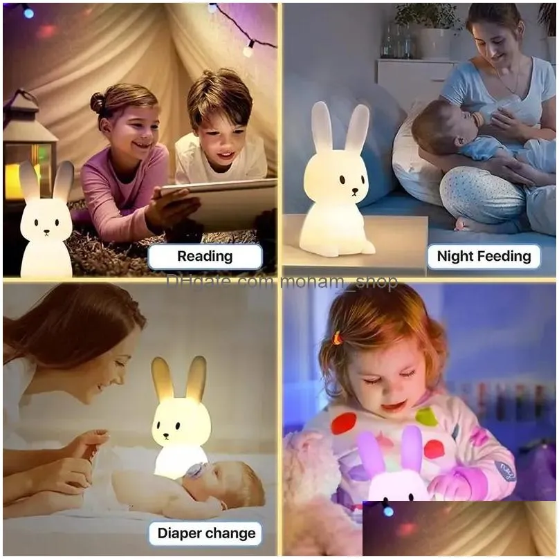 wine glasses led night light silicone rabbit touch sensor lamp cute animal light bedroom decor gift for kid baby child table lamp home