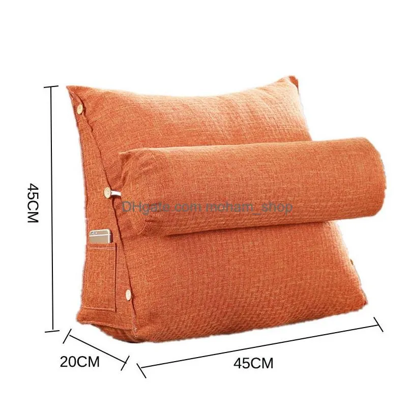 triangle backrest cushion cotton linen office home decor for sofa cushions bed rest reading pillow back support large size y200723