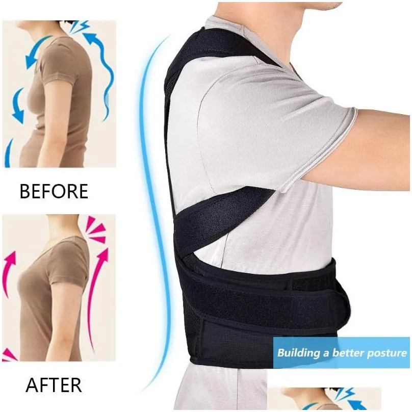 Waist Support Waist Support Men Back Posture Corrector Adjustable Correction Belt Trainer Shoder Lumbar Brace Spine Vest Drop Delivery Dhbjd