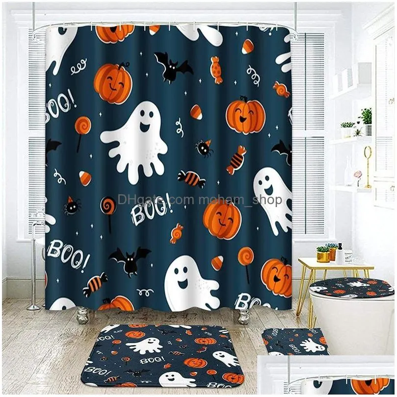 shower curtains fun halloween print set carpet cover toilet bathroom mat cushion household 220827