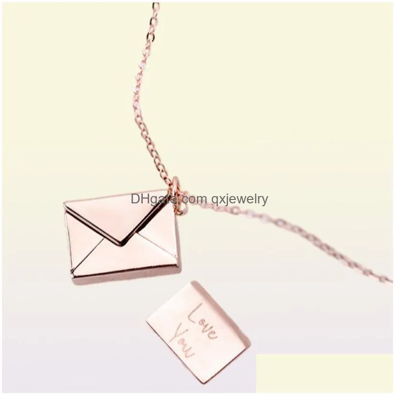 Pendant Necklaces Fashion 18K Gold Plated Stainless Steel Pendant Little Mes Envelope Chain Necklace For Girl8893617 Drop Delivery Jew Dhzsa