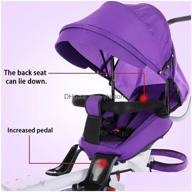 Strollers# Twin Baby Stroller Double Seat Child Tricycle Kids Bike Rotatable Three Wheel Light Protable Pushchair Drop Delivery Baby, Dhizq