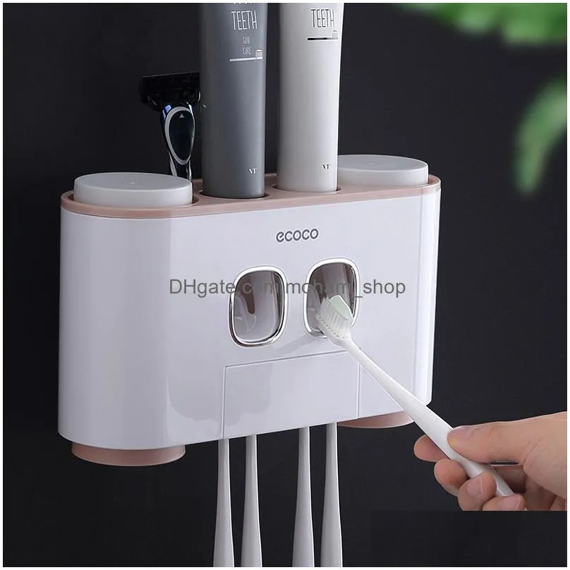 bath accessory set automatic toothpaste dispenser bathroom accessories toothbrush holder with 4 cups squeezer storage 221207