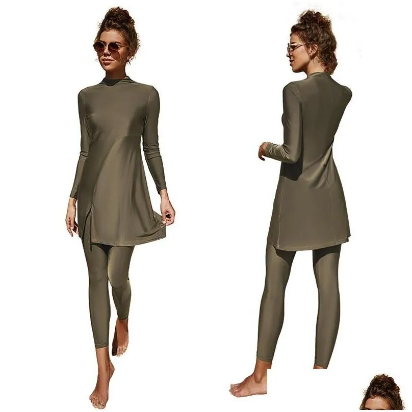 Swim Wear Swim Wear Burkini Muslim Swimwear Women Fl Er Hijab Swimsuit 2 Piece Long Sleeve Islamic Suit For Muslims Maillot De Bain Dr Dh8My