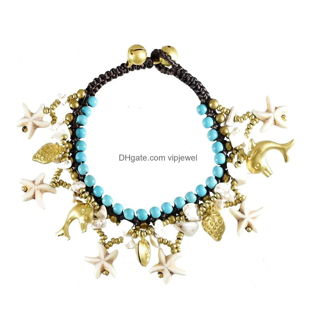 ocean style with green beads  starfish charms adjustable beaded bracelet for woman party jewelry