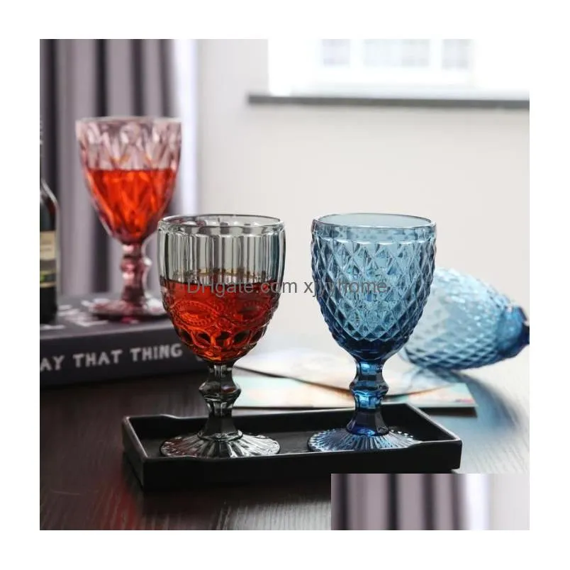 Wine Glasses European Style Embossed Wine Glass Stained Beer Goblet Vintage Glasses Household Juice Drinking Cup Thickened Drop Delive Dhgzq