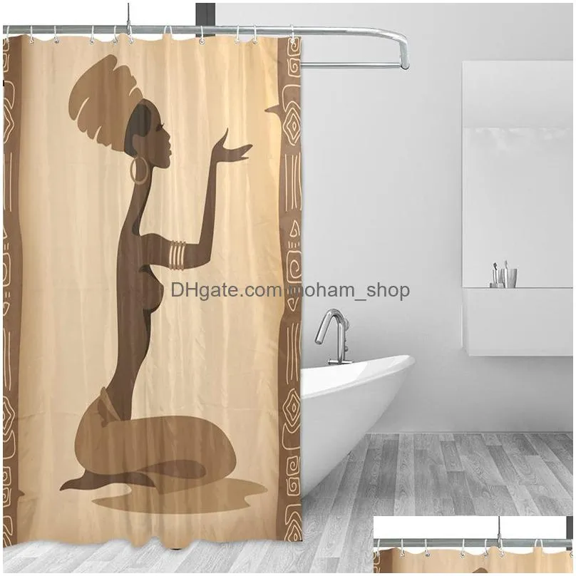 eco-friendly african women shower curtains waterproof polyester fabric bath curtain for bathroom with 12 hooks home decor t200711