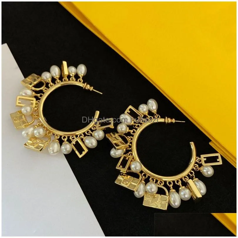 women designer ear studs gold silver luxury brand letter peal hoop earrings simple style jewelry big circle g earring for lady party