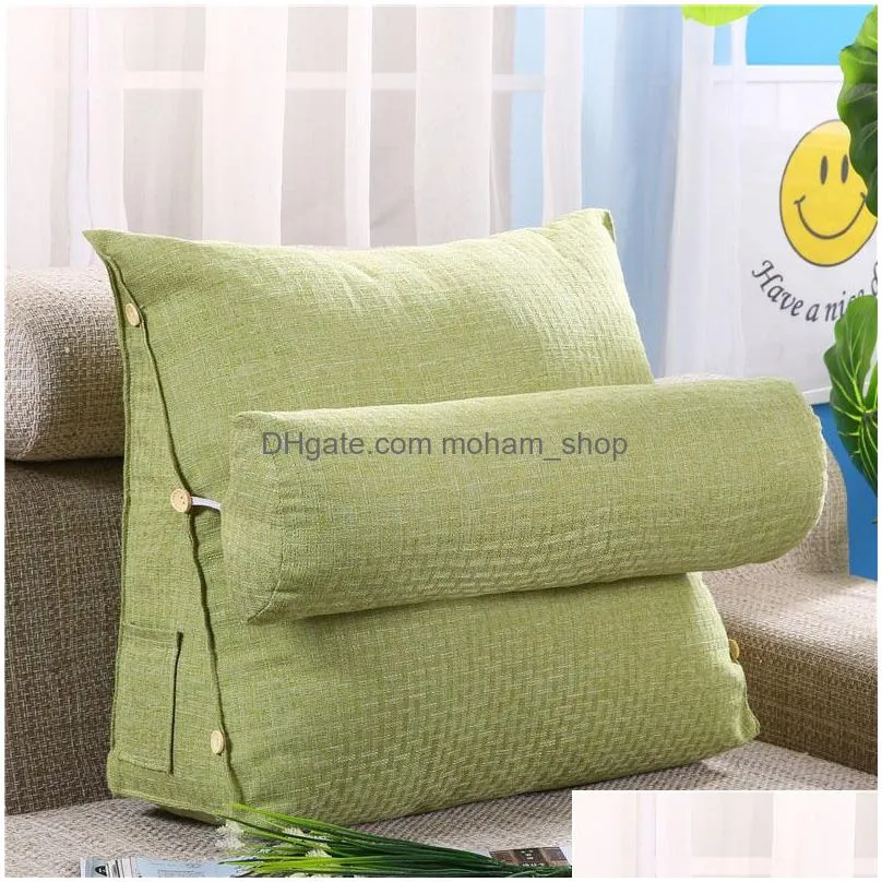 triangle backrest cushion cotton linen office home decor for sofa cushions bed rest reading pillow back support large size y200723