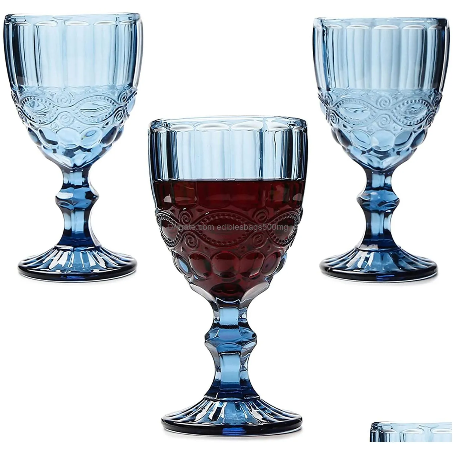 Wine Glasses Wine Glasses Colored Water Goblets 10 Oz Wedding Party Red Glass For Juice Drinking Embossed Design Drop Delivery Home Ga Dhouc