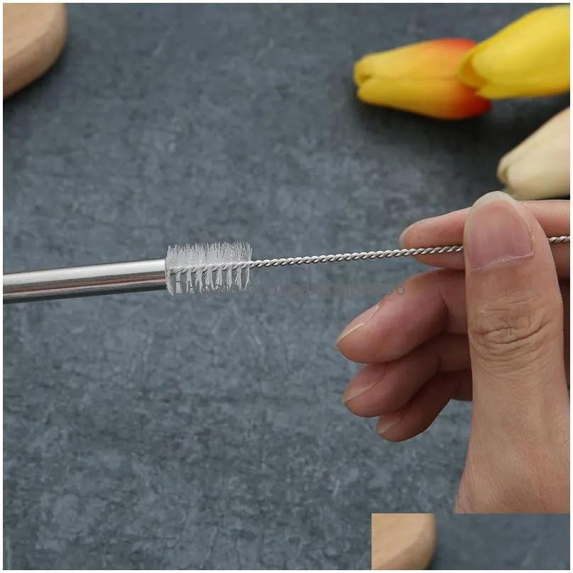 6x241mm 304 stainless steel straw reusable home party wedding bar drinking tools barware 3pcs straw inclus brush set