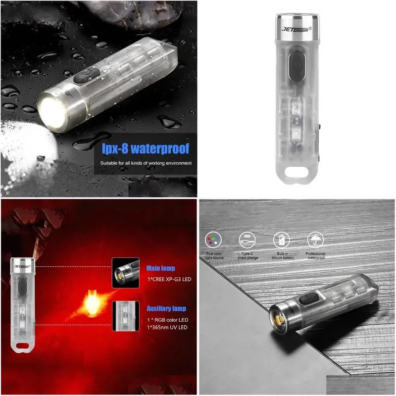 Flashlights Torches Flashlights Torches Jetbeam Waterproof Cam Torch 500Lm Xpg3Addrgbadd365Nm Uv Led Pocket Rechargeable Working Drop Dhnk5