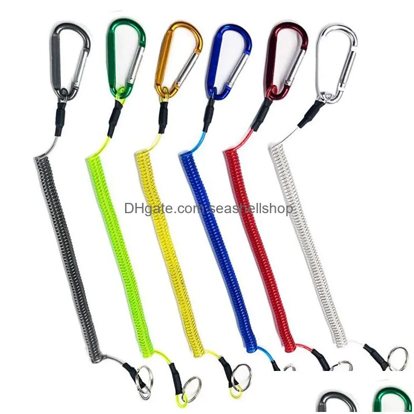 Key Rings Carabiner Keychain Anti Lost Rope Retractable Spring Key Ring Fishing Tools Hang Buckle Strong Pl Lanyard Chain Holder Drop Dhqu7