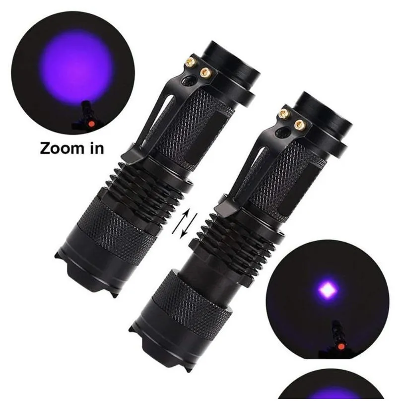 Flashlights Torches Flashlights Torches Led Uv Traviolet Torch With Zoom Function Mini Black Light Pet Urine Stains Detector Scorpion Dhjmi