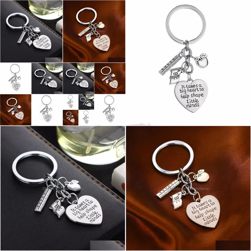 Key Rings 12Pcs Metal Charms Keyring It Takes A Big Heart To Help Shape Little Minds Keychain  Rer Abc Letters Teachers Key Chain Dhmz0