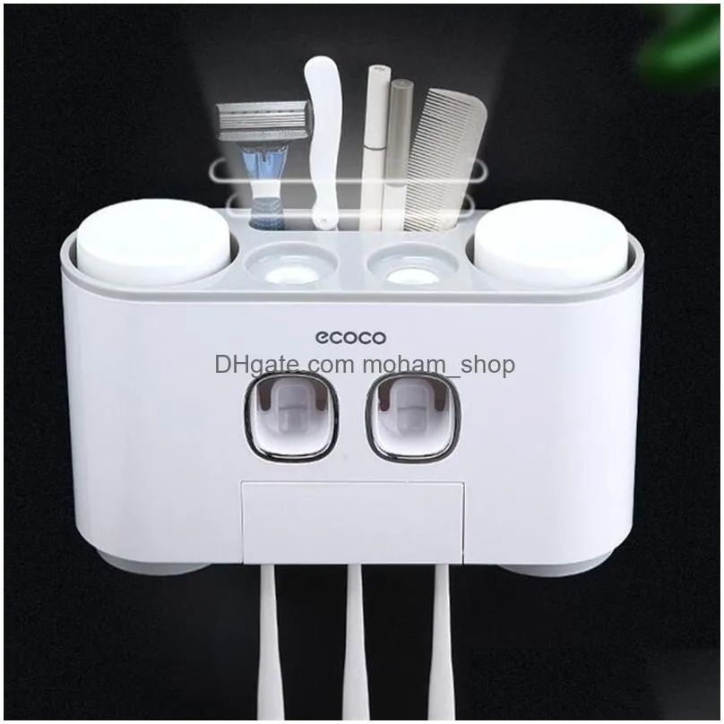 bath accessory set automatic toothpaste dispenser bathroom accessories toothbrush holder with 4 cups squeezer storage 221207