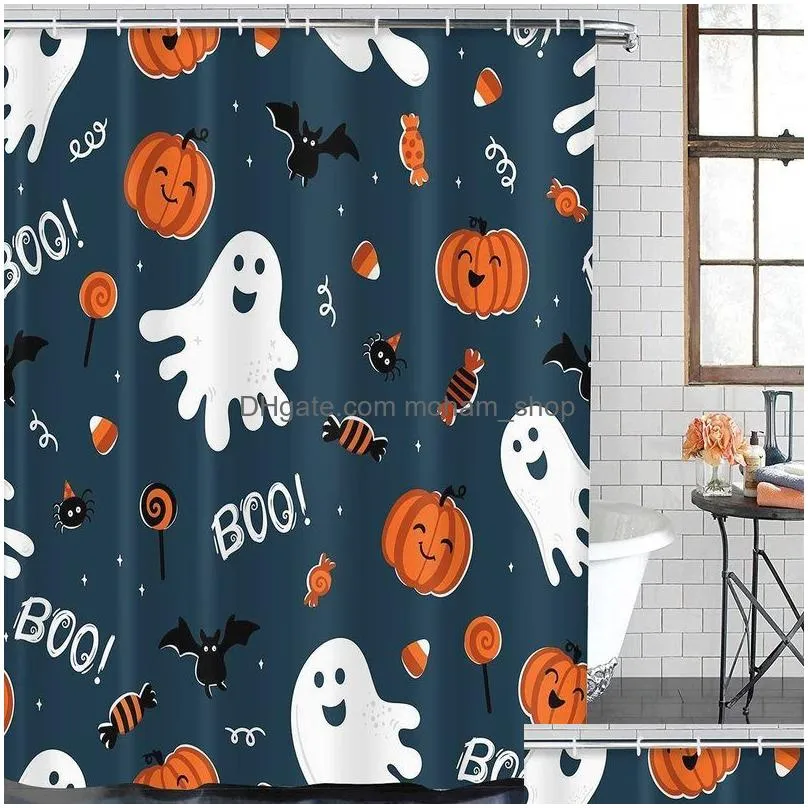 shower curtains fun halloween print set carpet cover toilet bathroom mat cushion household 220827