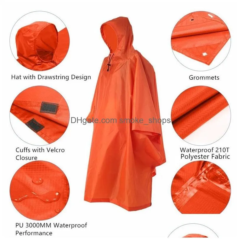 multifunctional outdoor rain poncho backpack rain cover waterproof tent tarp shelter sunshade picnic blanket mat for camping 210320
