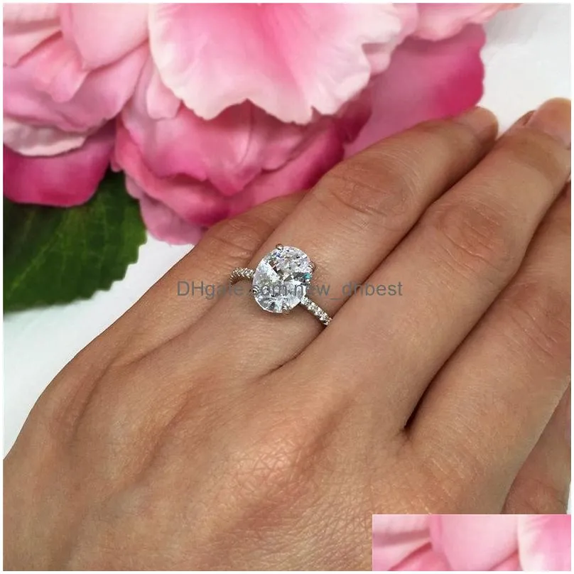Solitaire Ring Womens Wedding Rings Fashion Sier Gemstone Engagement For Women Simated Diamond Ring Jewelry Drop Delivery Jewelry Ring Dh0Gq